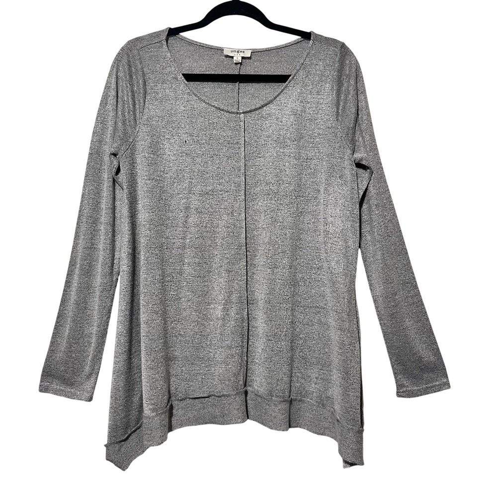 Umgee Tunic Top Womens Gray Long Sleeve Sharkbite Hem Small